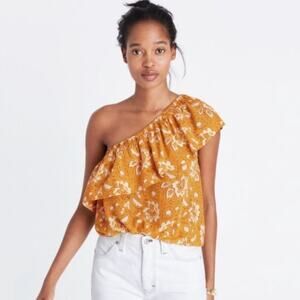 Madewell Silk One-Shoulder Top in Assam Floral